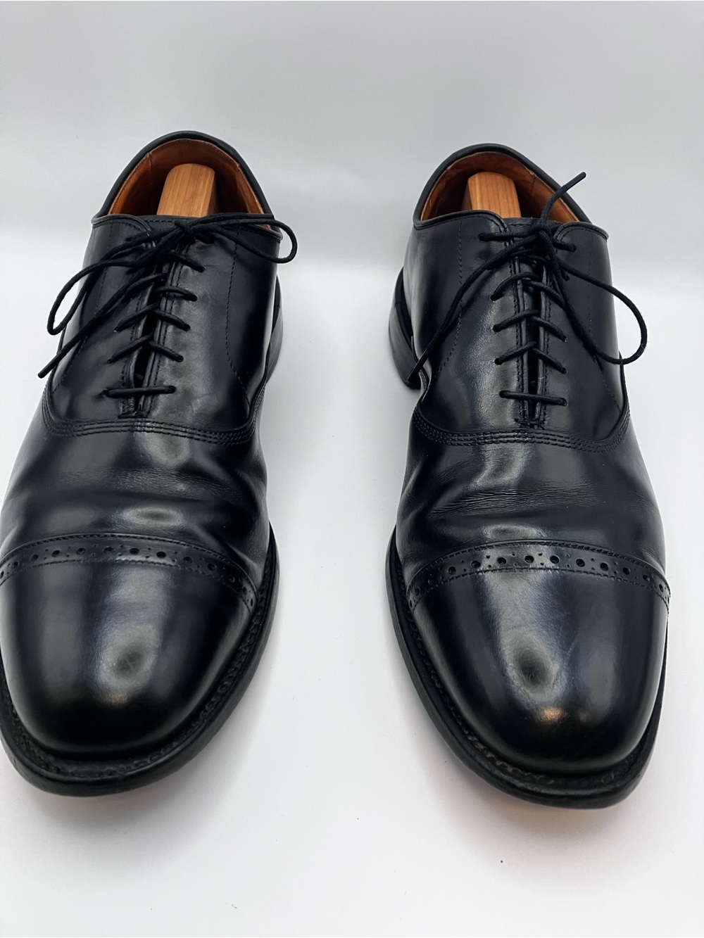 Allen Edmonds Black Cap-Toe Leather Oxfords